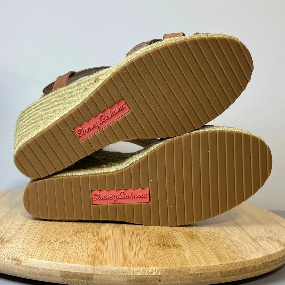 Good Tommy Bahama Reanna Laser Wedge Sandals Womens 8.5 Brown Espadrille Coastal